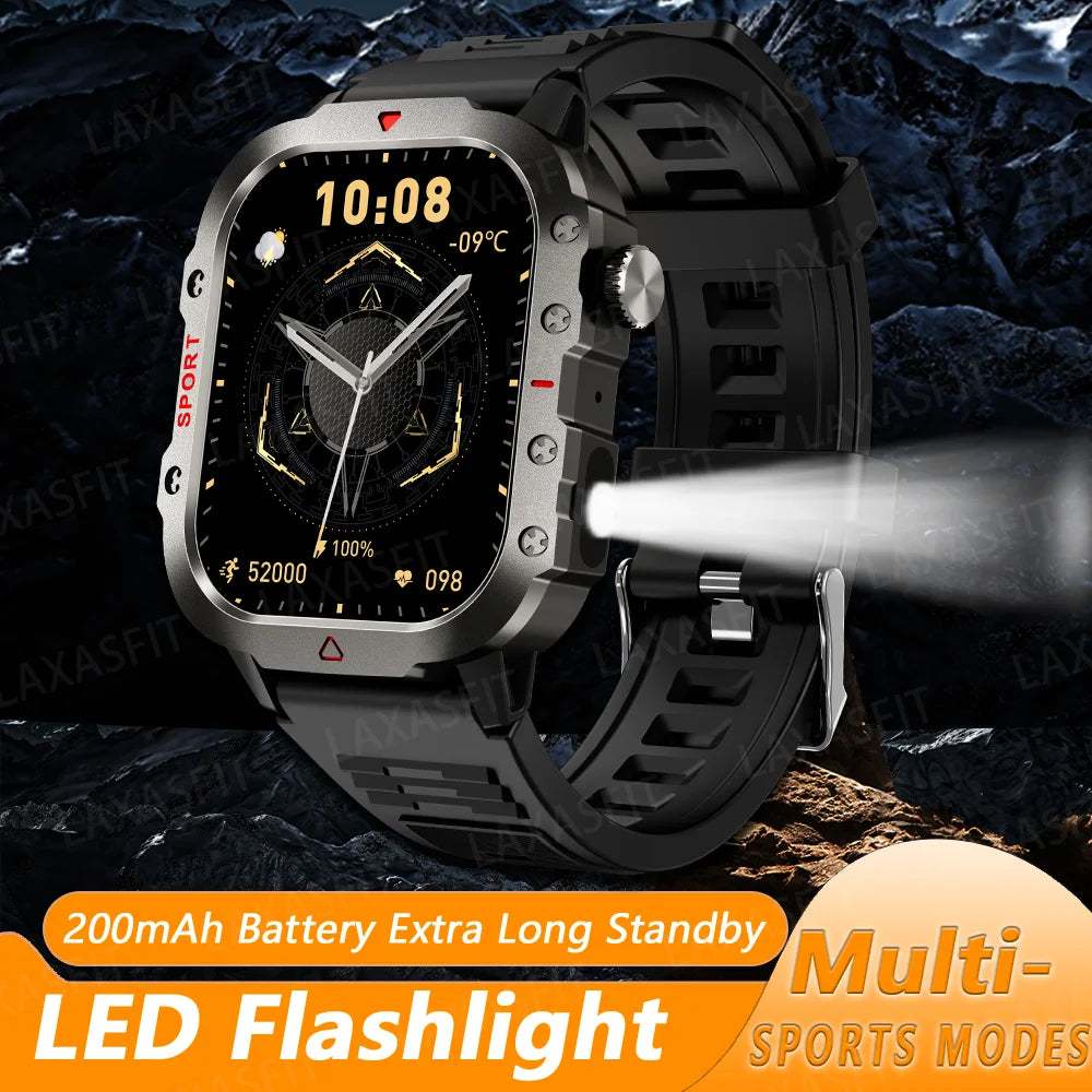 Smart Watch Bluetooth Voice Call Smart Watch with LED Flashlight Health Monitor Outdoor Sports Smart Watch
